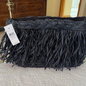 Ann Taylor Black Raffia Fringe Clutch